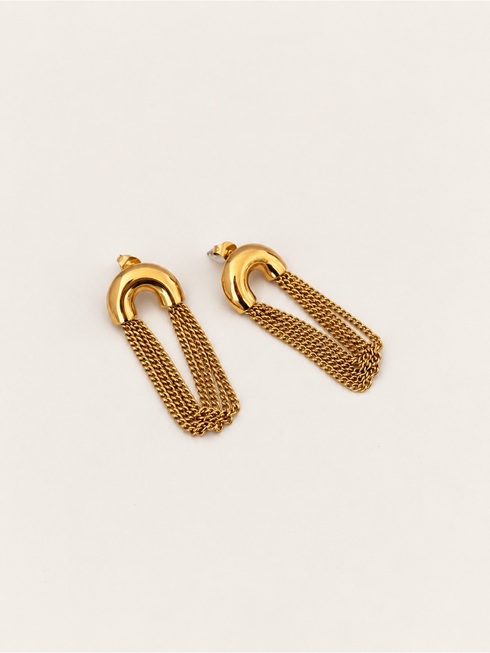Gold Stainless Steel Chain Tassel Earrings U Shape Fringe Statement Dangle